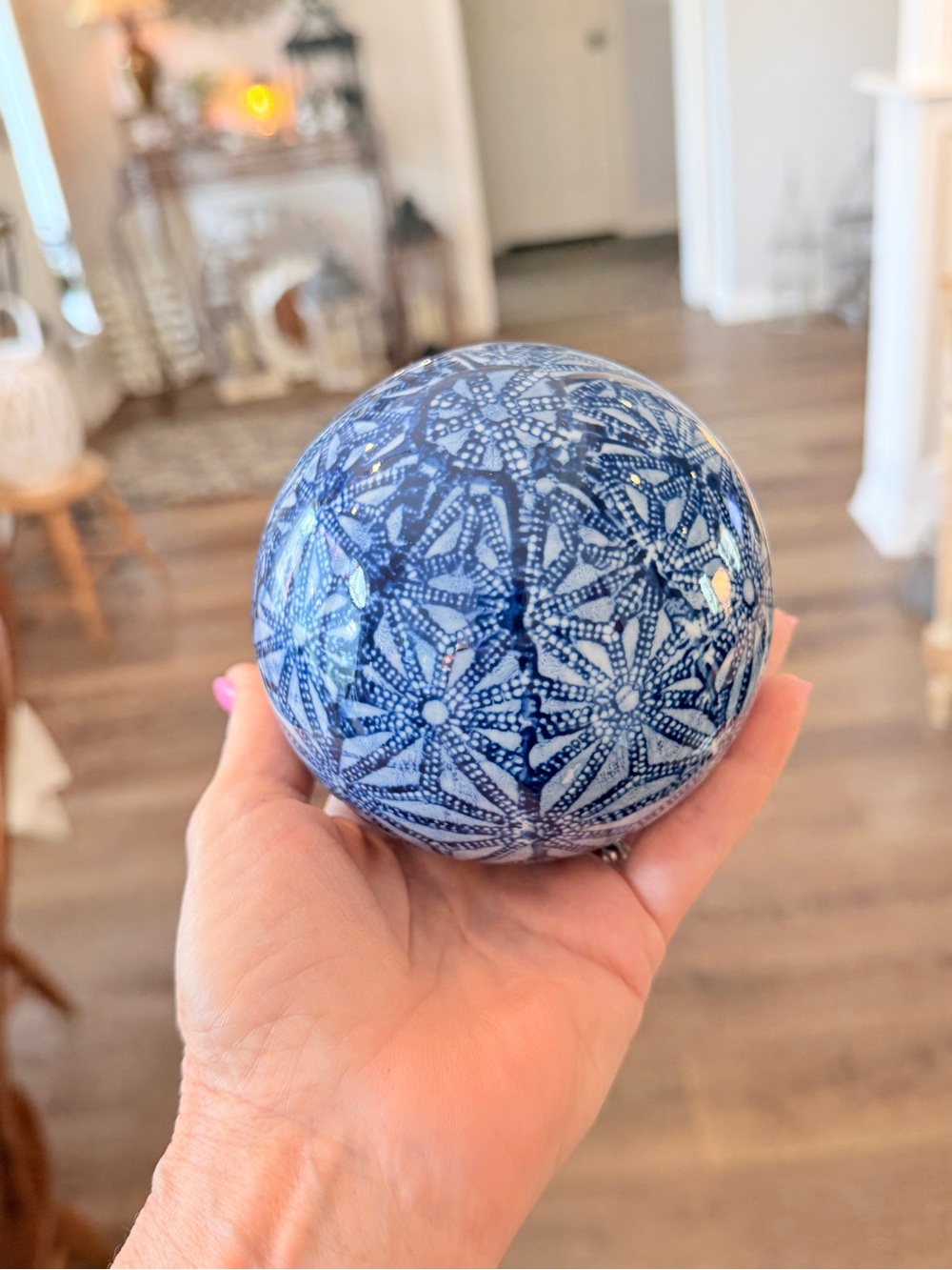 Blue & White Decorative Ceramic Spheres – Set of 3 - Picture 12 of 16